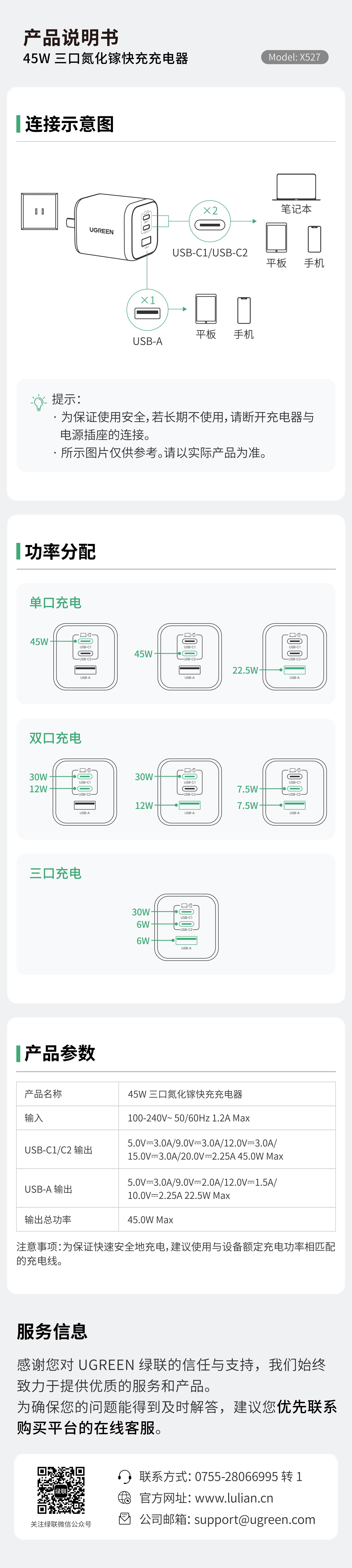 綠聯(lián)X527充電器說明書