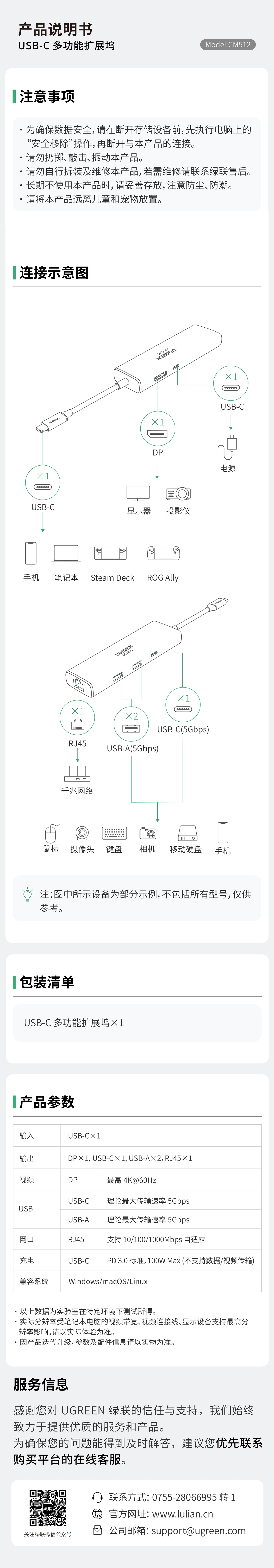 綠聯 USB-C 多功能擴展塢(CM512-75643)-電子說明書